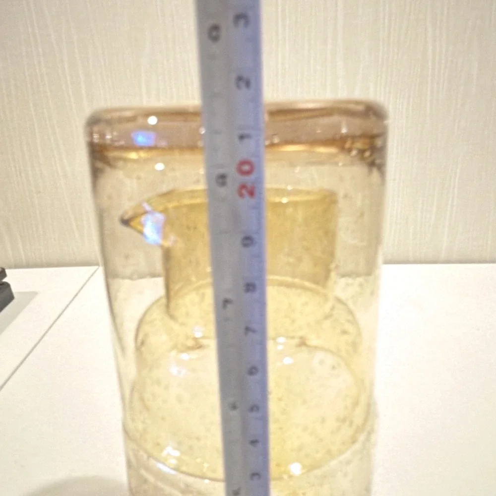 VTG MCM Amber Mouth‎ Blown Bubble Glass Decanter Tumbler Bedside Carafe 8.5